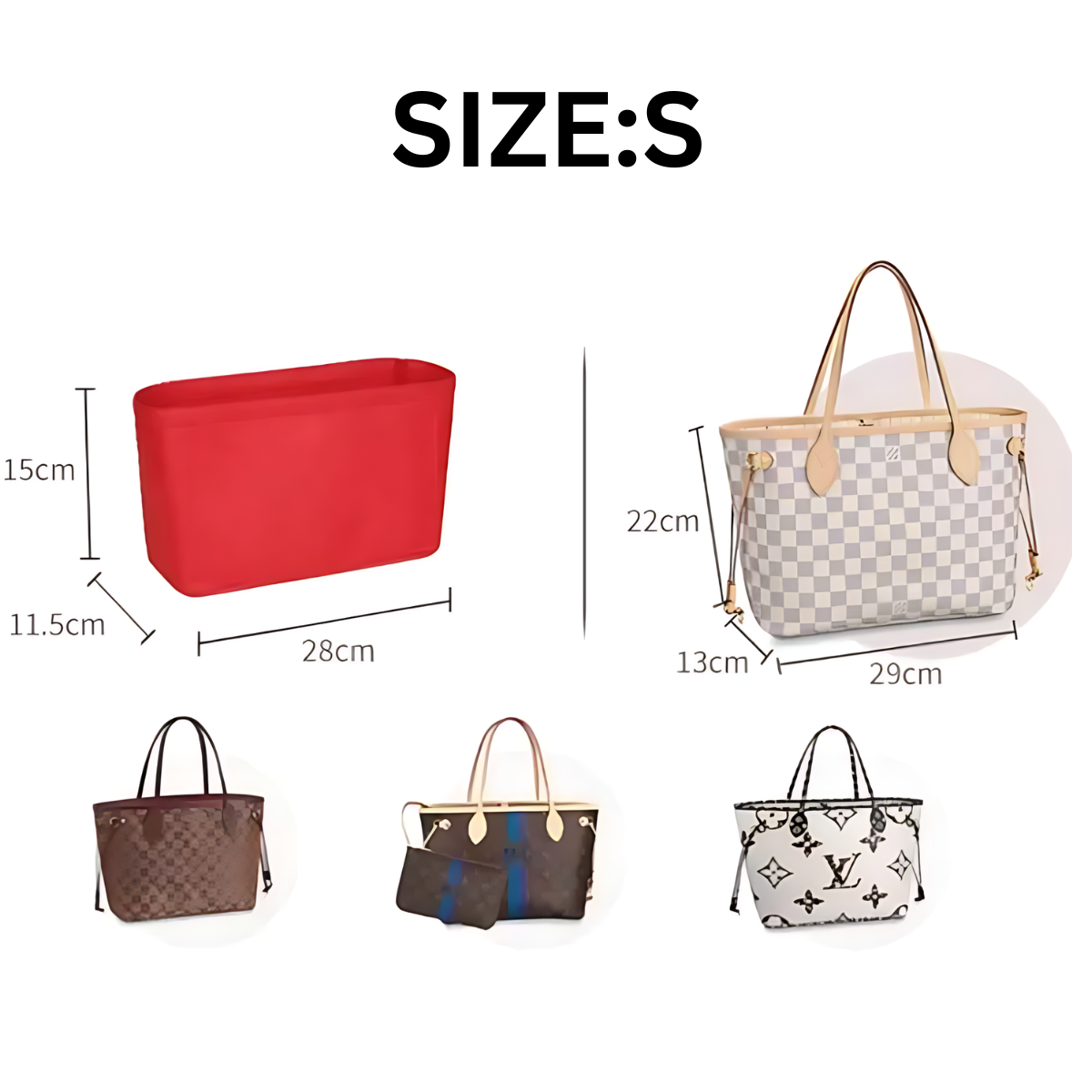 BAGINBAG Handmade  Bag Organizer Bag Inner Compatible with LV Neverfull Bag Various Sizes Available