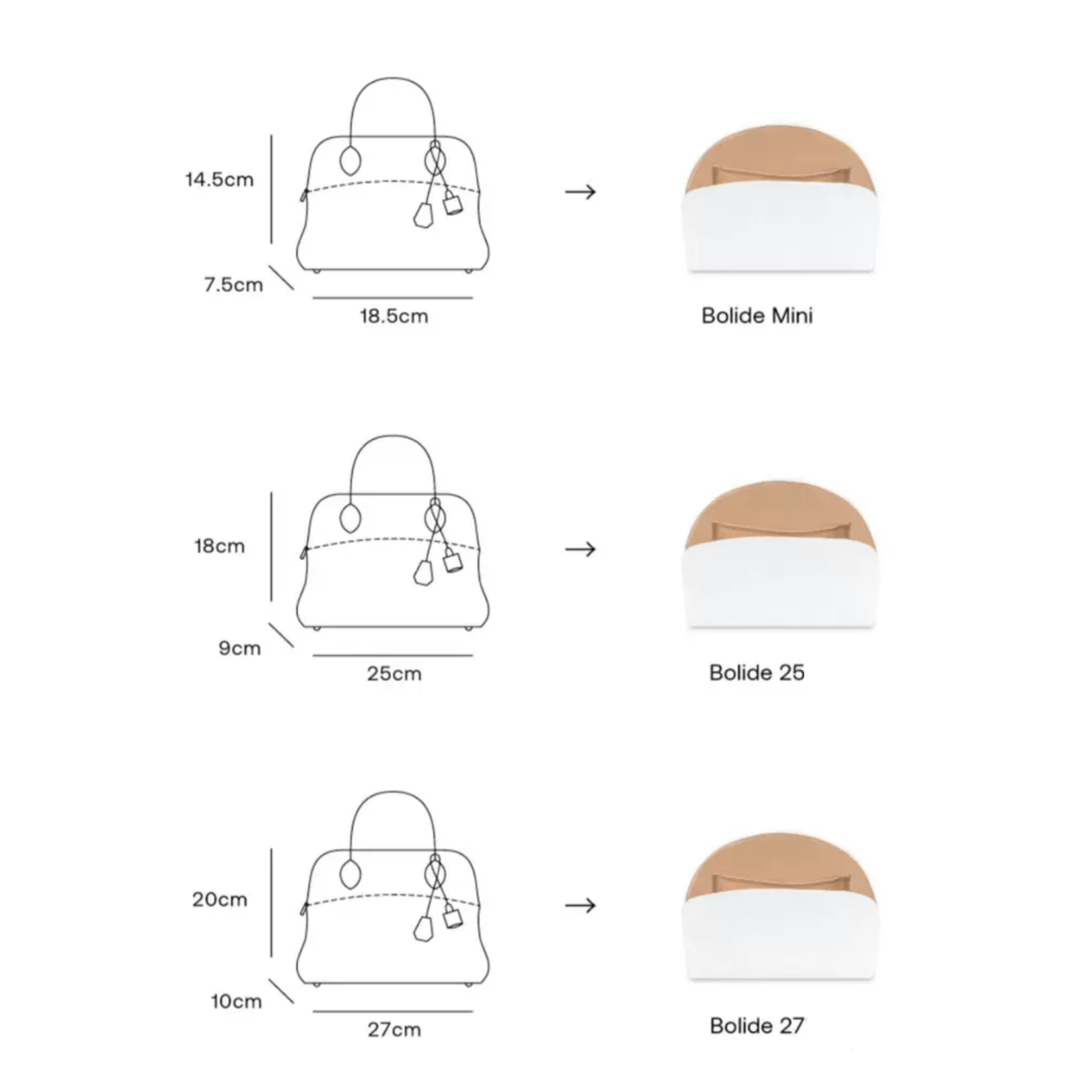 FANJI Handmade Bag Organizer Bag Inner Compatible with Hermès Bolide Bag