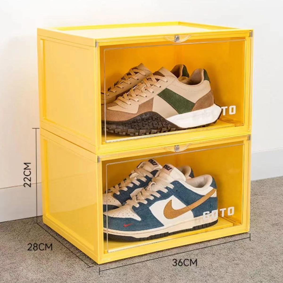 GOTO Shoe Box Storage Box Display Box Side-Opening Shoe Display 2 Pack