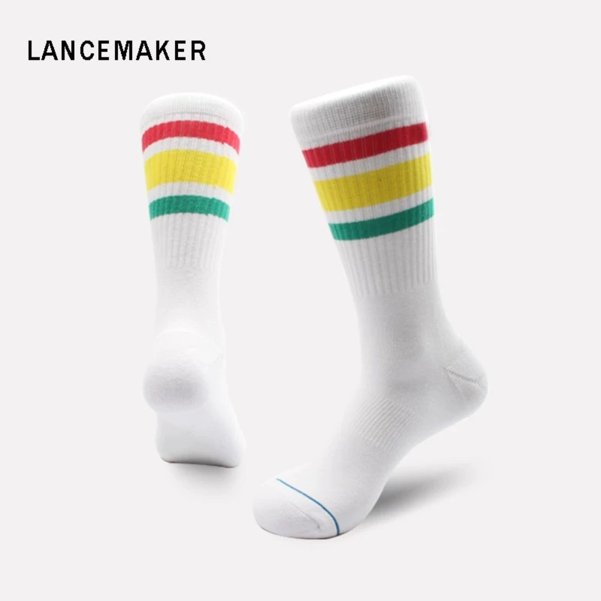 LANCEMAKER High-Top Sports Long Socks with Three-Stripe Design One Size Fits All